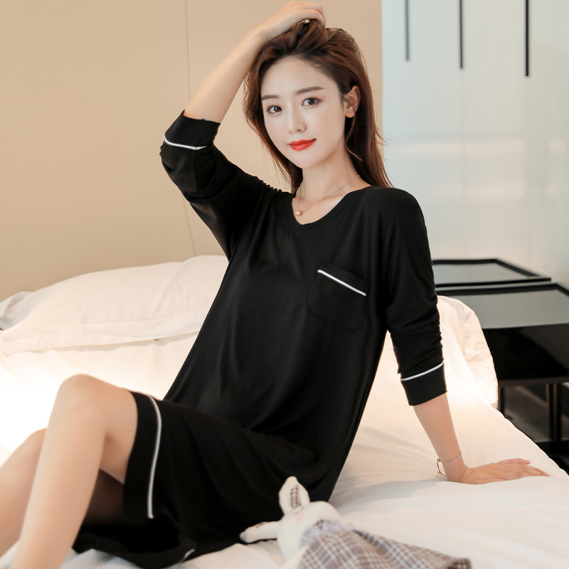 莱丝依梦旗舰店莫代尔睡裙长裙女士长袖薄款宽松大码孕妇私房睡衣女春秋季家居服3
