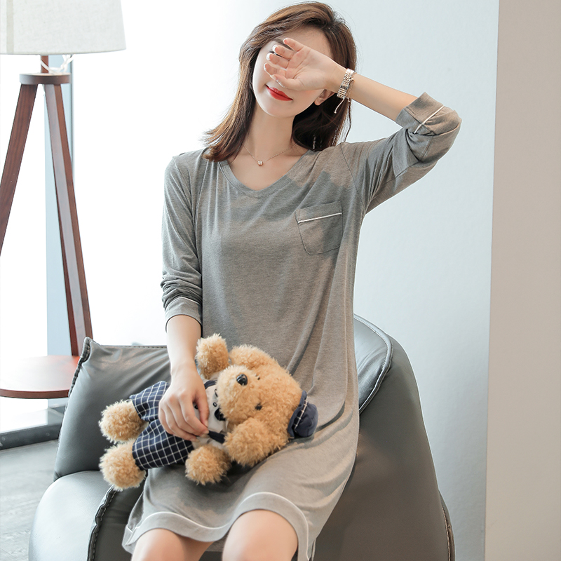 莱丝依梦旗舰店莫代尔睡裙长裙女士长袖薄款宽松大码孕妇私房睡衣女春秋季家居服1