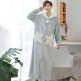 Мужская коралловая бархатная пижама, утепленный фланелевый длинный зимний банный халат с капюшоном