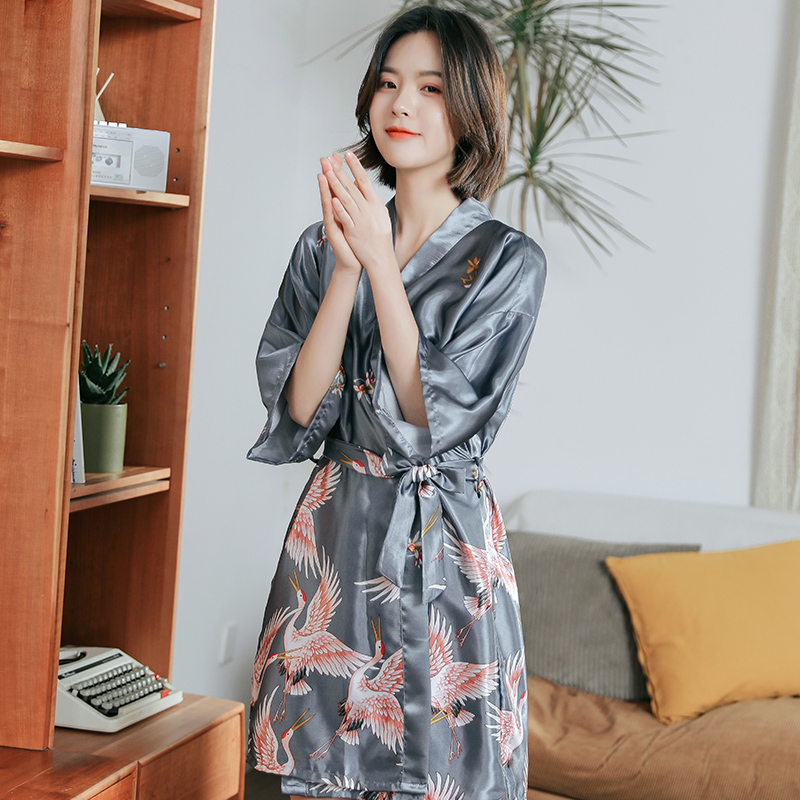 莱丝依梦旗舰店情侣睡衣女夏季薄款仿真丝绸结婚冰丝睡袍男士长款新娘晨袍家居服0