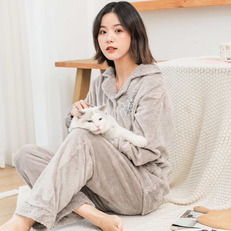 莱丝依梦旗舰店睡衣女秋冬珊瑚绒加绒加厚保暖春秋冬季可外穿法兰绒套装女家居服0