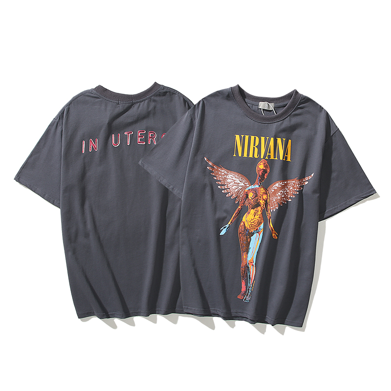 NIRVANA涅槃天使摇滚乐队重度水洗做旧男女短袖情侣款宽松复古T恤-图0