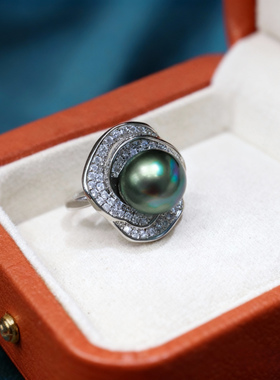 14-15mm孔雀绿山茶花款开口戒指JZB104