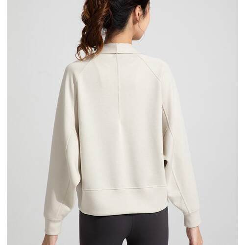 新款砂洗空气层无扣开衫长袖瑜伽外套解构设计简约舒适宽松上衣 - 图3