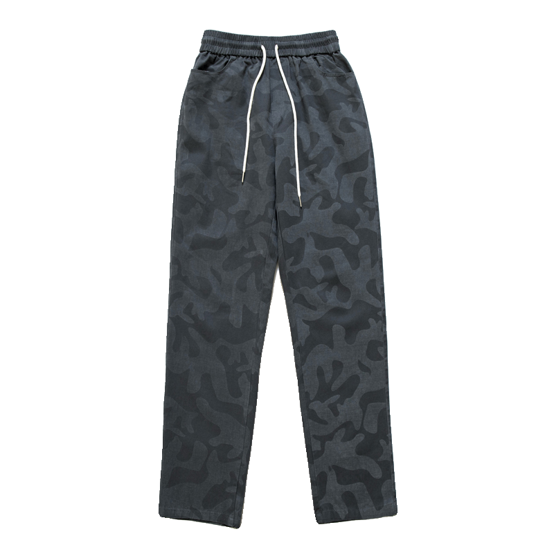 烦恼的Octopusl美式荷花刺绣迷彩裤直筒百搭复古街头百搭长裤子男 - 图3