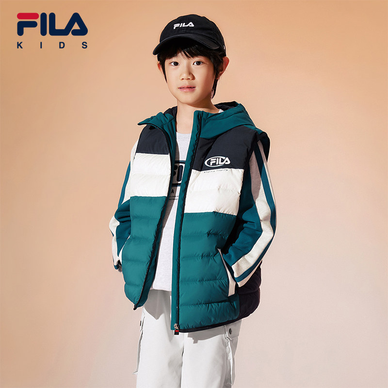 FILA斐乐儿童轻薄羽绒马甲2025冬季新款羽绒服男童中大童连帽外套,淘宝优惠券,粉丝福利购,淘宝优惠卷