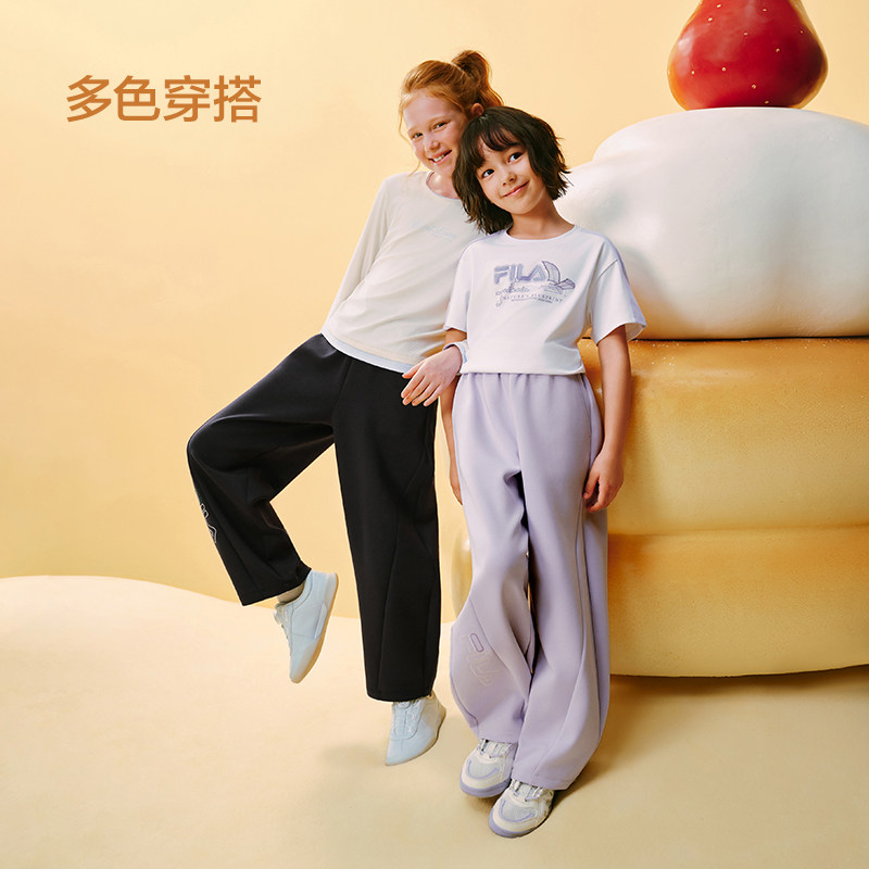 FILA斐乐儿童运动长裤2026年秋季新款男女中大童针织休闲风弯刀裤 秋童实拍商品图