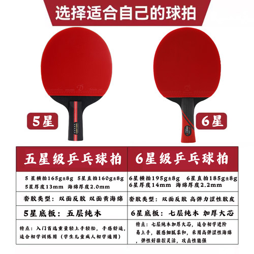 帝斯蓝卡乒乓球拍双拍五星正品学生初学者5星6星儿童直拍横拍套装 - 图2