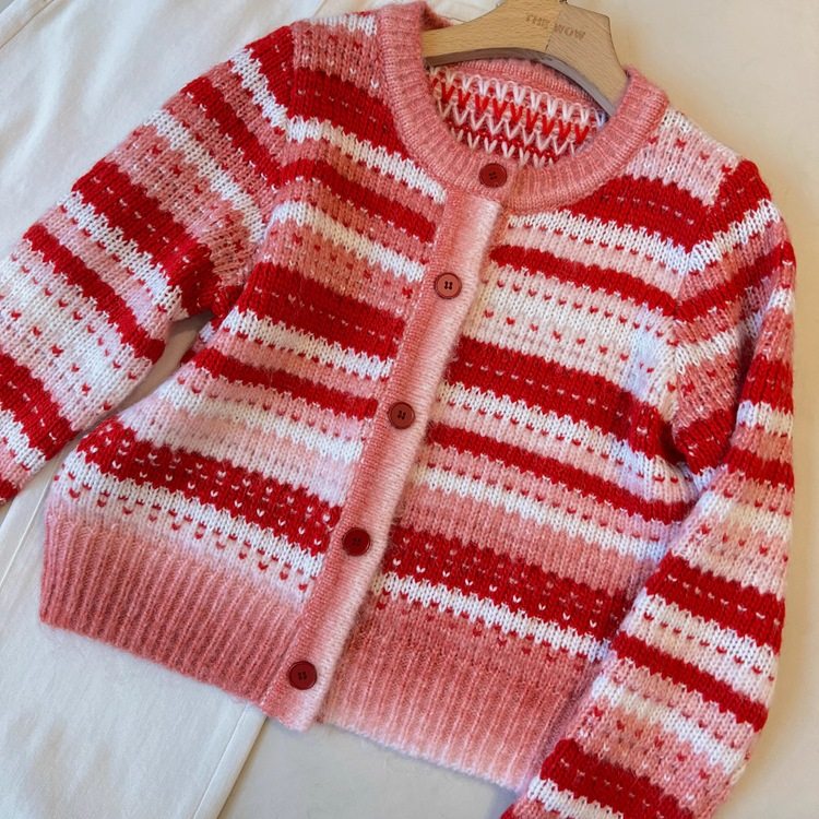 AMR UU◆氛围感 配色好美显瘦开衫针织毛衣短款外套上衣女春新款,淘宝优惠券,粉丝福利购,淘宝优惠卷