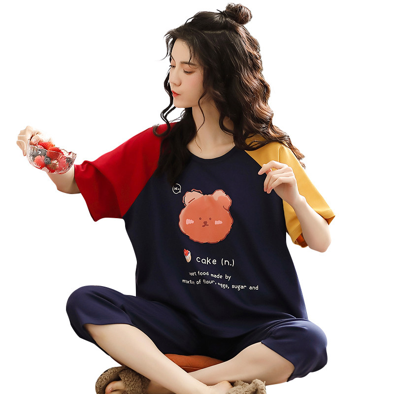 夏季短袖七分裤纯棉日系卡通睡衣 伊柔情睡衣/家居服套装