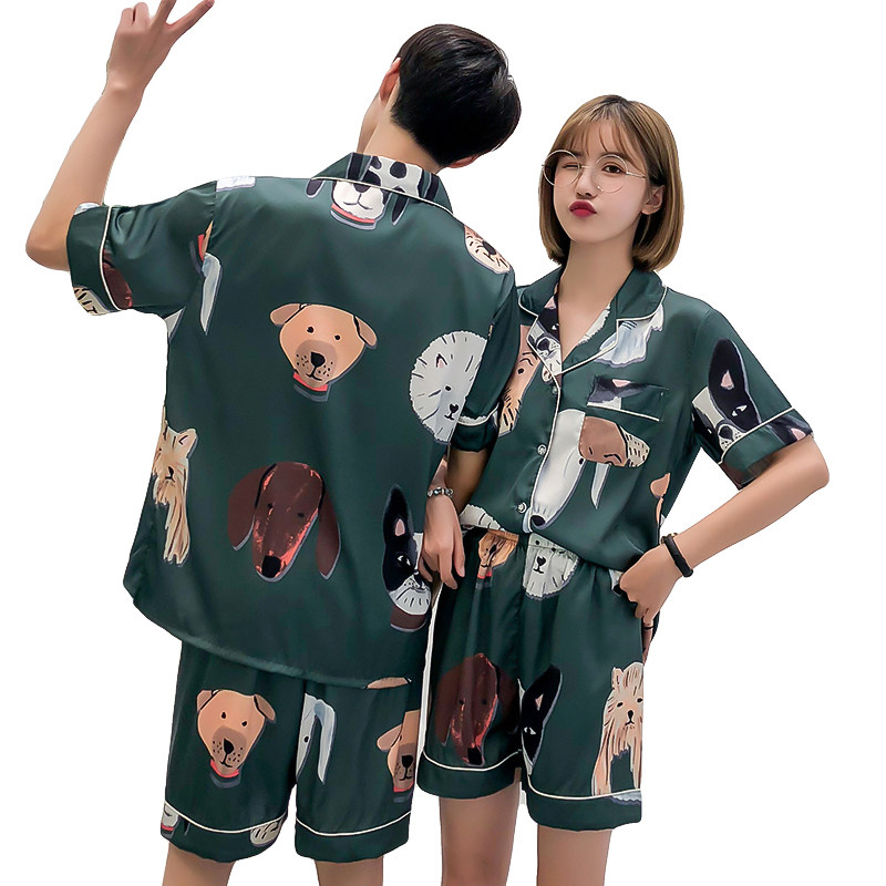 夏季情侣冰丝短袖短裤男士仿真睡衣 伊柔情睡衣/家居服套装