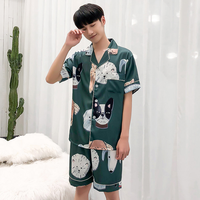 夏季情侣冰丝短袖短裤男士仿真睡衣 伊柔情睡衣/家居服套装