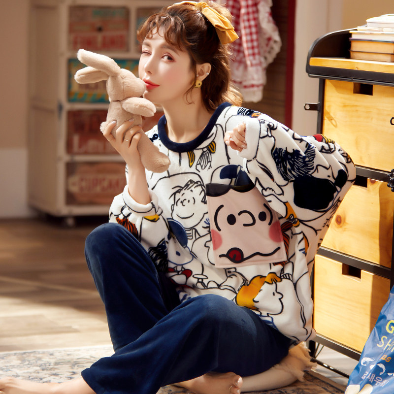 冬季法兰绒可外穿可爱珊瑚绒睡衣 伊柔情睡衣/家居服套装