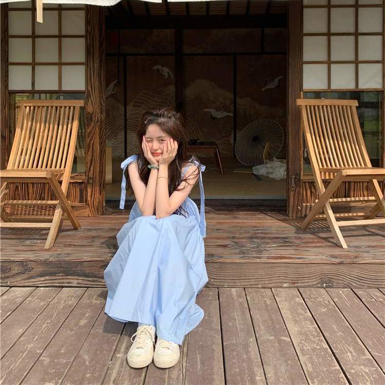 2021年夏季新款韩版设计感系带蝴蝶结超仙气质百搭吊带连衣裙女