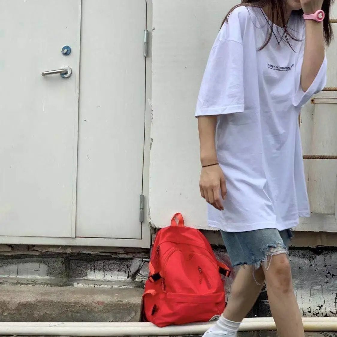 100%纯棉白色短袖T恤女2021新款宽松休闲印花夏季半袖体恤衫ins潮