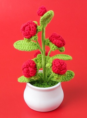 成品跨境手工生日礼物女编织玫瑰大盆栽桌面摆件情侣闺蜜礼物礼品