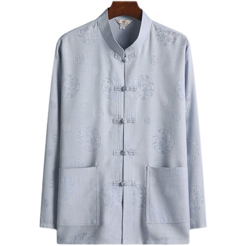 春秋棉麻唐装男长袖套装老年人汉服爸爸夏装爷爷居士服休闲衣服男 - 图3