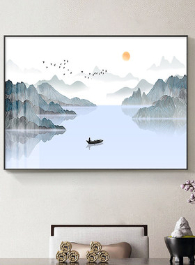 新中式客厅装饰画山水画进门玄关走廊背景墙挂画餐厅饭厅轻奢壁画