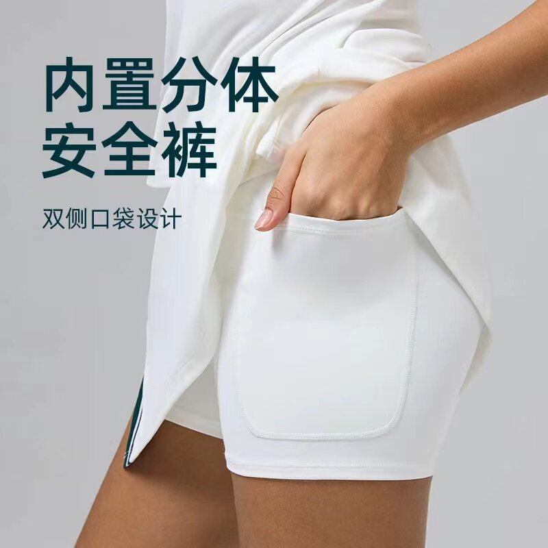 撞色polo领网球服女运动高尔夫连衣裙速干透气半拉链百褶羽毛球裙,淘宝优惠券,粉丝福利购,淘宝优惠卷