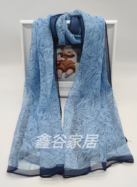 秋冬季女士保暖纱巾轻薄气质都市乔其纱丝巾长款包头出行拍照围巾