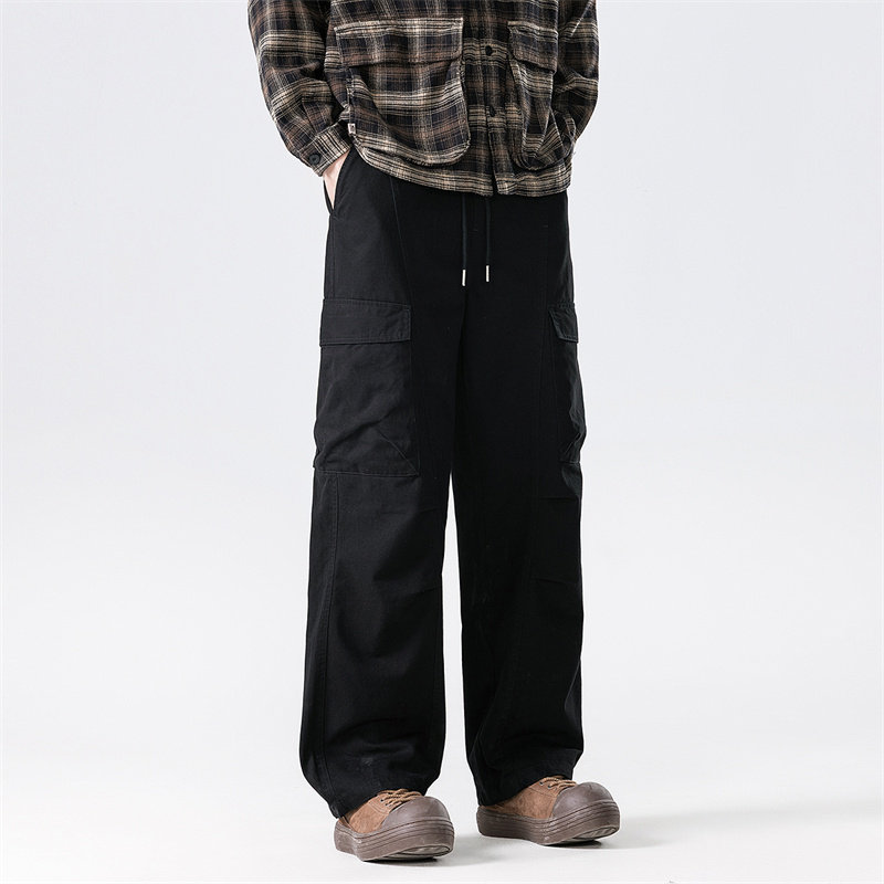 简约百搭美式工装风多口袋休闲裤男宽松直筒长裤军绿色舒适工装裤,淘宝优惠券,粉丝福利购,淘宝优惠卷