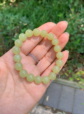 新疆和田玉黄口料男女经典款圆珠手串若羌青黄口10mm手链珠串礼物