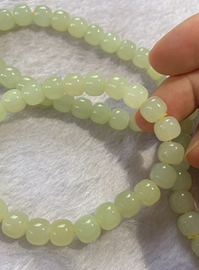 天然新疆和田玉黄玉手串若羌黄口料老型珠男女款玉石手链转运珠串