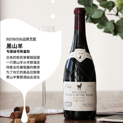 大师汇法国原瓶进口勃艮第艾伯谱乐黑山羊黑皮诺珍藏限量红葡萄酒 - 图0