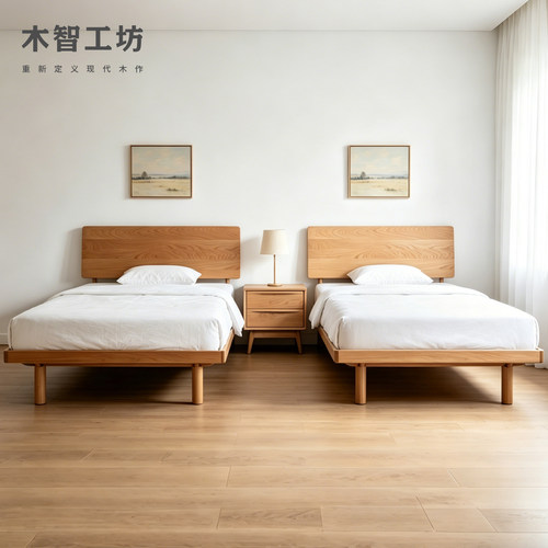 木智工坊|平背床 主卧双人床儿童床白橡榉木黑胡桃床环保简约MZGF - 图3
