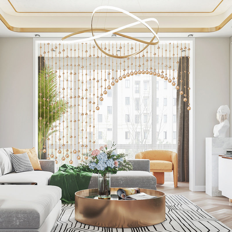 客厅水晶珠帘风水隔断帘北欧玄关餐厅过道装饰卧室窗帘家用半门帘