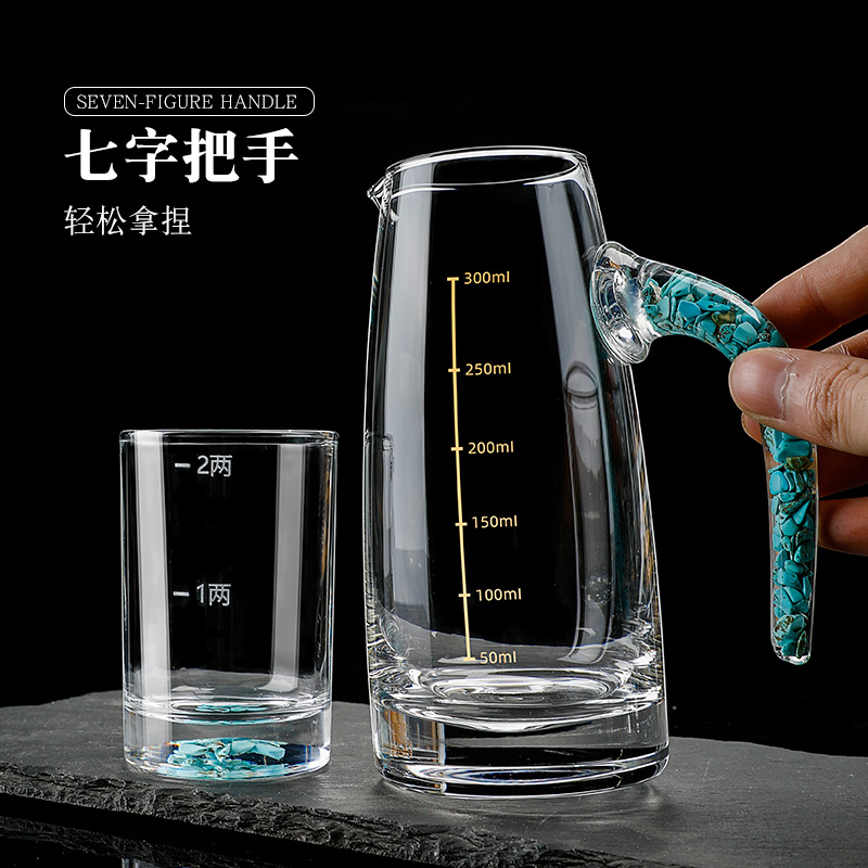 创意家用带刻度二两白酒杯加厚水晶玻璃烈酒杯分酒器杯架酒具套装