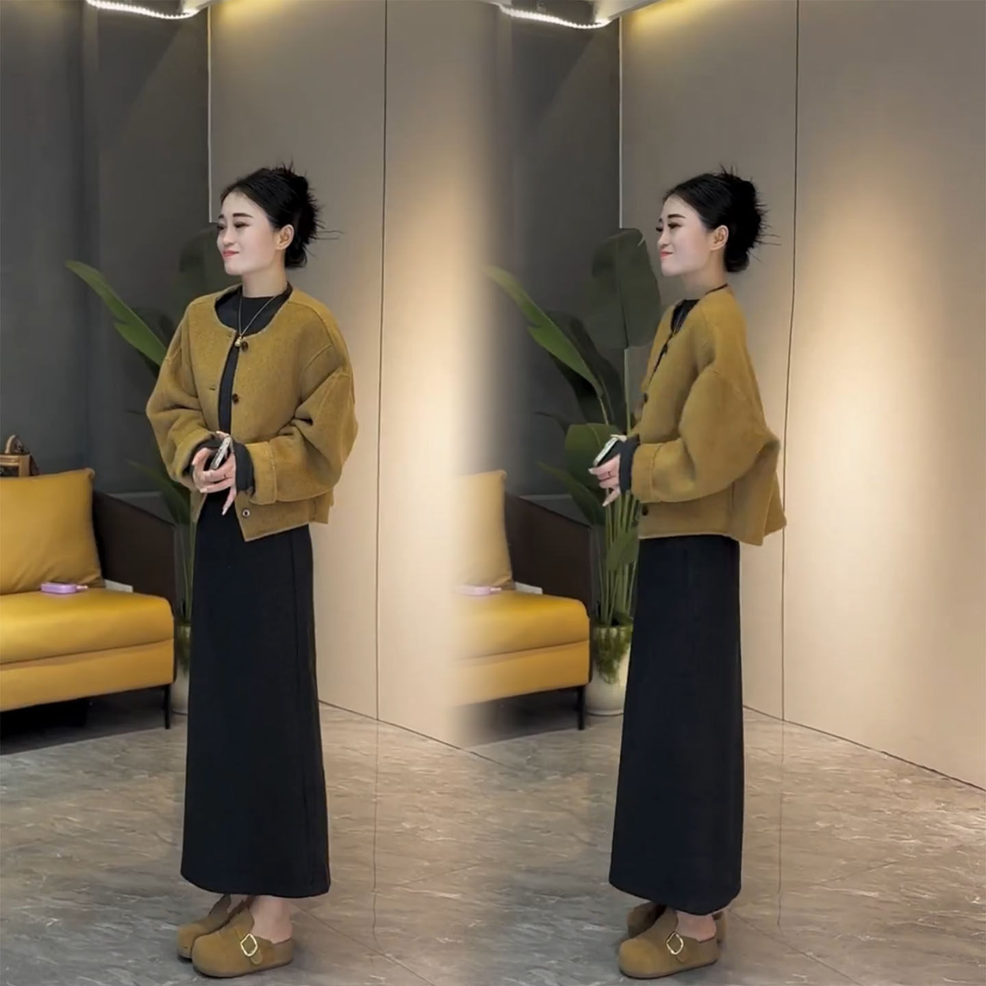 2025秋冬新款长袖外套半身裙两件套女高级感气质显瘦简约网红套装,淘宝优惠券,粉丝福利购,淘宝优惠卷