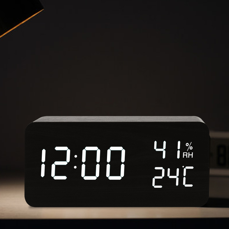闹钟学生用闹铃床头钟智能静音夜光温湿度时钟温度计电子闹表数字