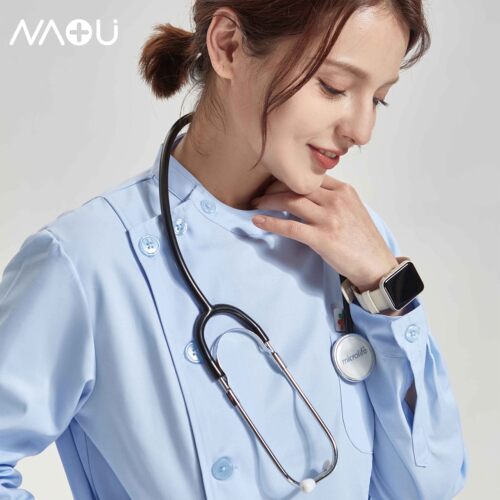 南欧鱼护士服医护分体套装长袖女偏襟立领短袖口腔牙科医生工作服 - 图1