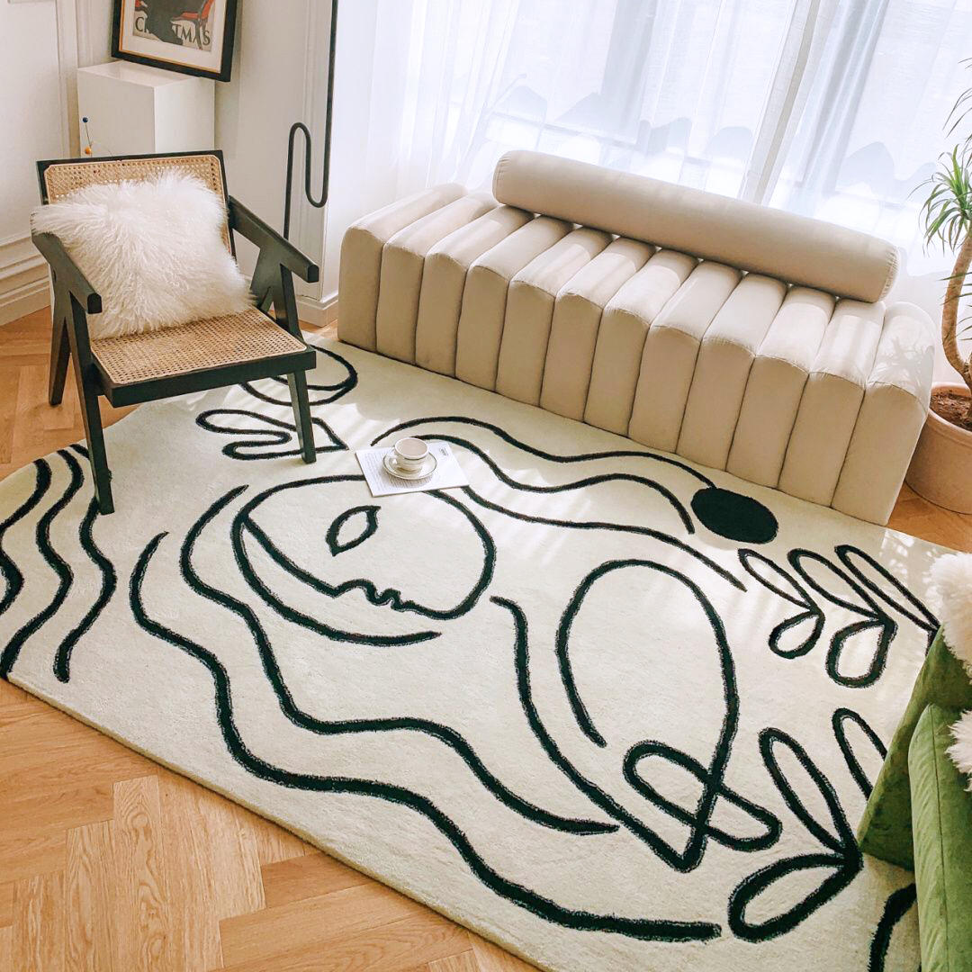 原创设计地毯北欧现代抽象毛绒地毯卧室床边客厅垫INS风地垫加厚