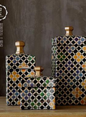 创意摆件仿古中式现代风描金绘画陶瓷罐家居客厅装饰摆件