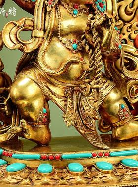 欧斯特全鎏金《金刚手》室内家用彩珠镶嵌《大力尊》铜像摆件