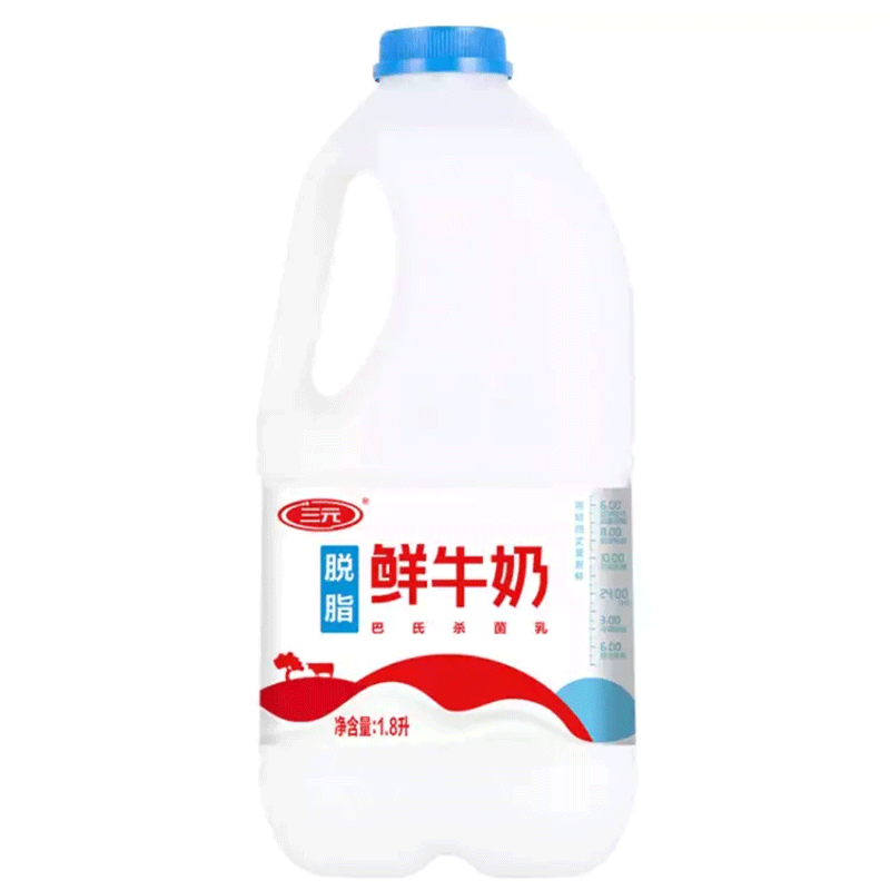 三元巴氏杀菌脱脂鲜牛奶桶装低温零脂肪纯牛奶1800ml*桶 - 图3