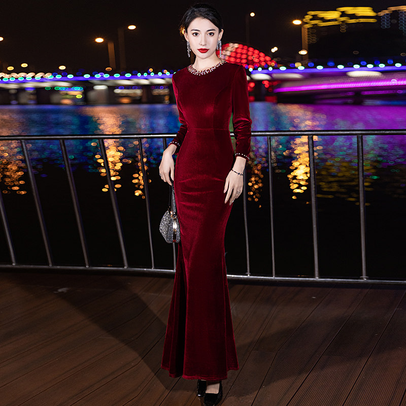 妈妈装婚宴晚礼服裙婚礼喜婆婆2026新款丝绒高端鱼尾显瘦年轻主持,淘宝优惠券,粉丝福利购,淘宝优惠卷