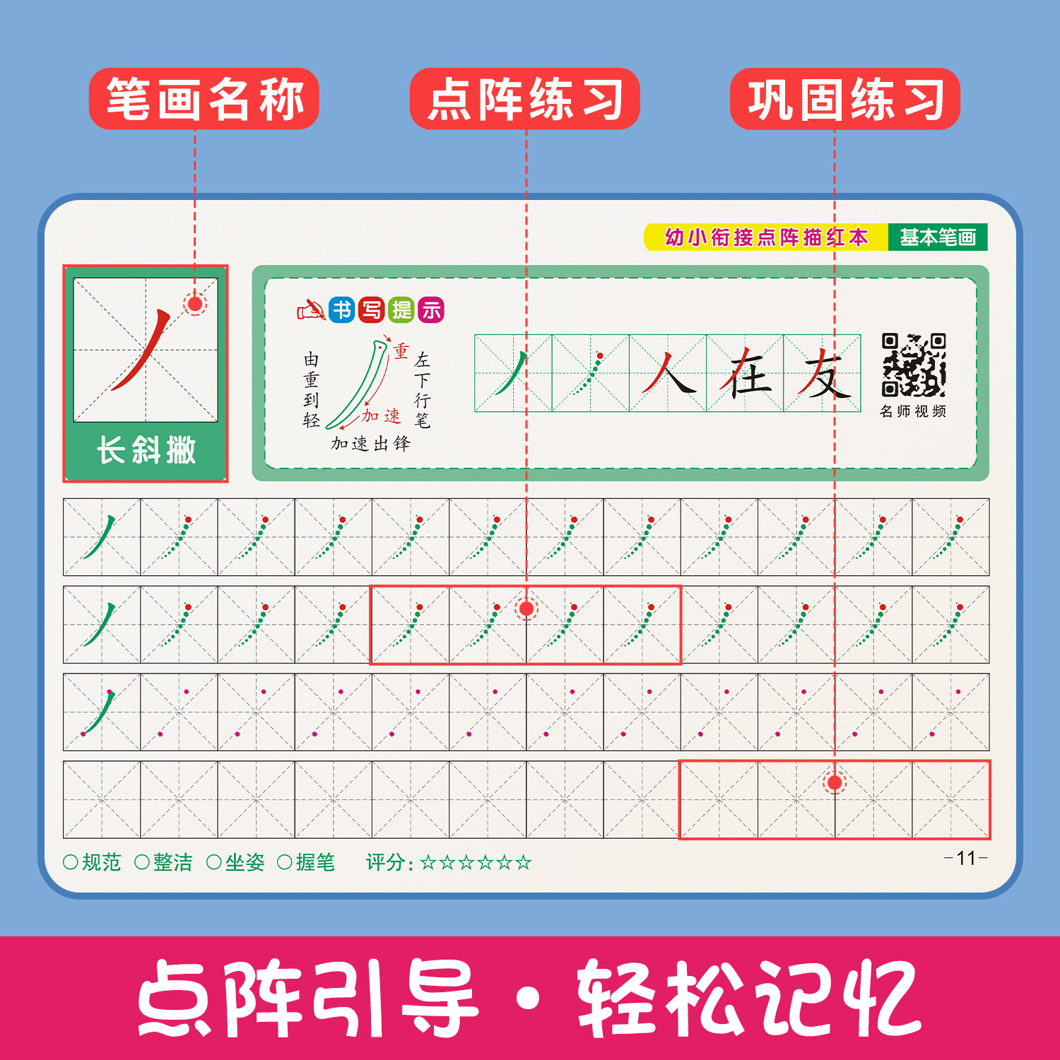 1-6年级笔画笔顺练字帖幼小衔接点阵控笔训偏旁部首练字帖小学生练字专用儿童数字拼音描红本幼儿园控笔练习贴硬笔书法练字本初学-图2