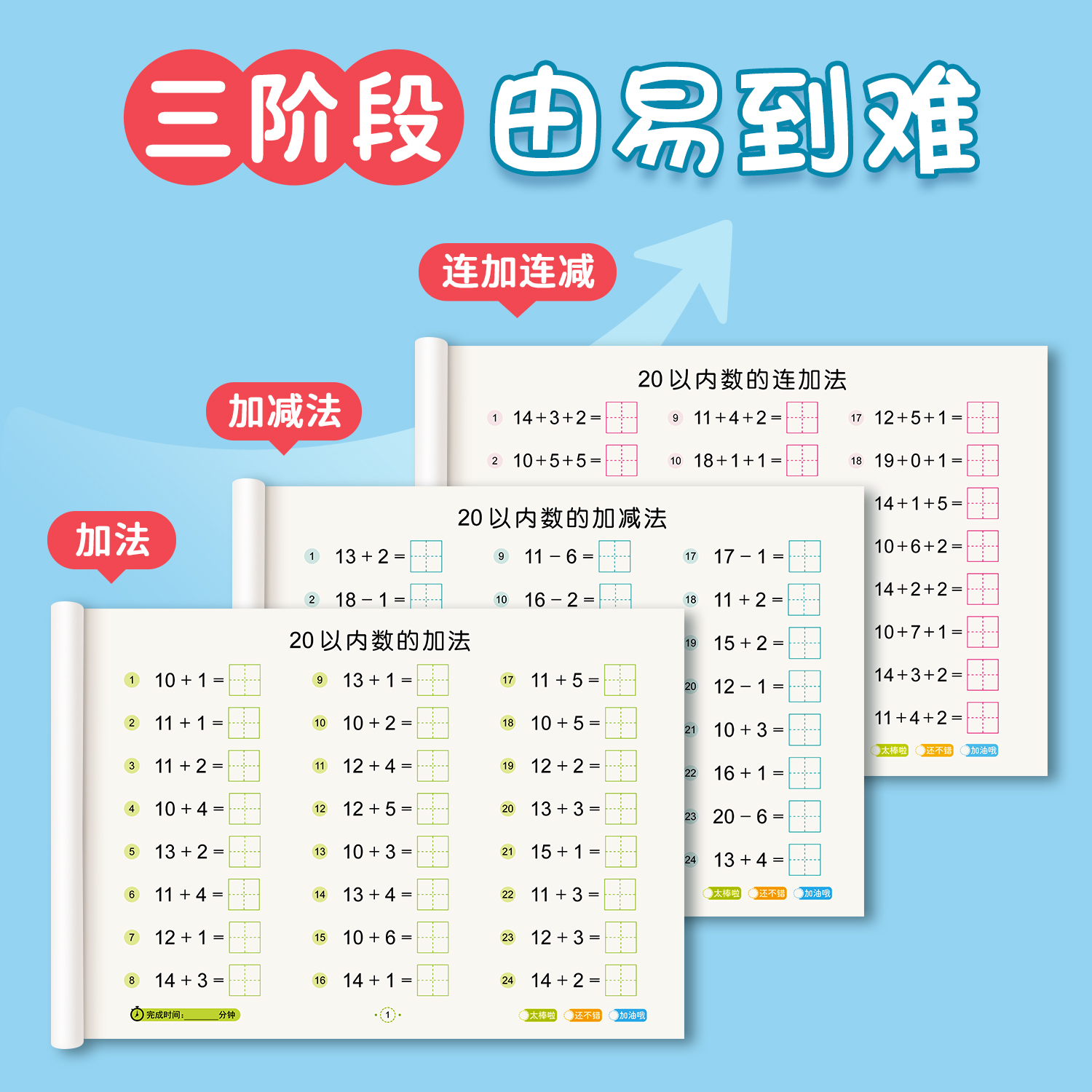 20以内加减法天天练口算题卡幼小衔接一日一练教材全套二十以内不进位退位幼儿园数学加减混合练习册题学前大班升一年级数学算术本 - 图0