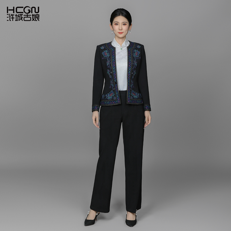 绵羊毛国风精致刺绣百搭时尚通勤日常优雅大气气质女西装两件套装,淘宝优惠券,粉丝福利购,淘宝优惠卷