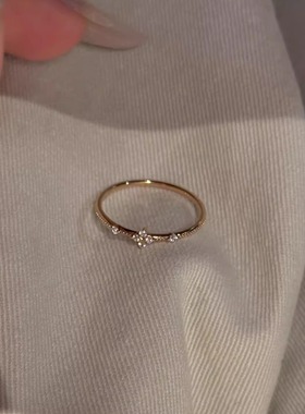 1:1定制s925纯银闪钻四叶草素圈细戒闭口细款戒指轻奢食指戒指环