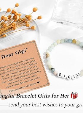 女式新品6mm石字母手工串珠手链卡片礼物手饰品