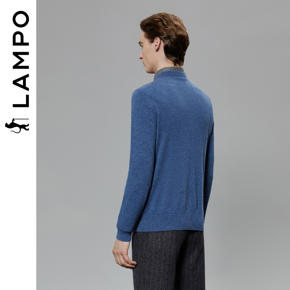 【羊毛羊绒】LAMPO/蓝豹男针织衫长袖圆领基础百搭厚羊绒衫 - 图1