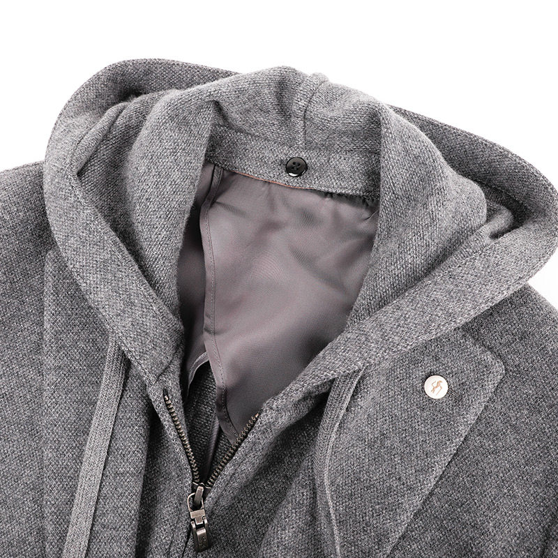 【3D针织】LAMPO/蓝豹单西服厚针织羊毛可脱卸帽两穿休闲外套,淘宝优惠券,粉丝福利购,淘宝优惠卷