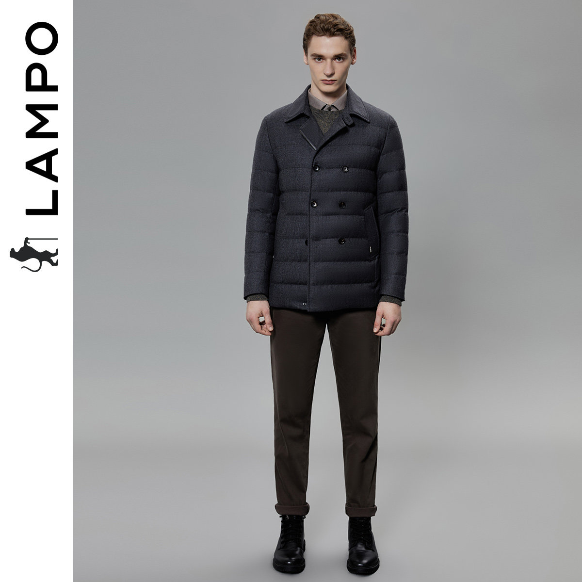 【羊毛】LAMPO/蓝豹男士羽绒服厚白鹅绒商务简约衬衫领外套男