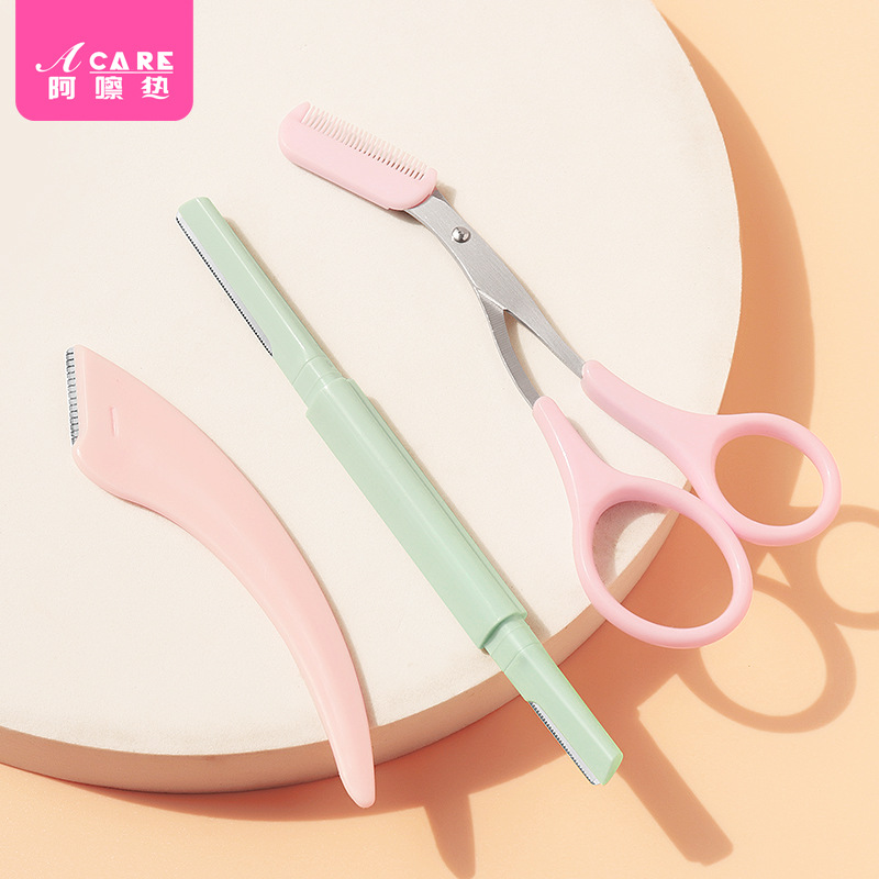 15Y修眉刀D1pq108-易上手/双头刮眉修剪带眉梳刀初学者眉毛剪刀便 - 图0