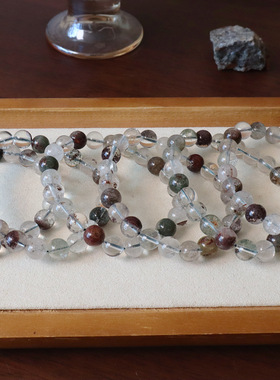 DIY天然水晶手串散珠配件绿幽灵黄塔晶8MM圆形串珠手链散珠饰品