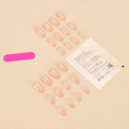 24pcs/set short fake nails for women girls gradient nude pin - 图1